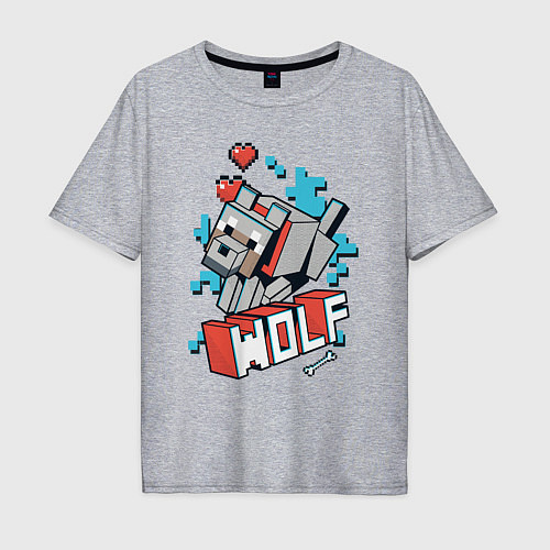 Мужская футболка оверсайз Майнкрафт Волк, Minecraft Wolf / Меланж – фото 1