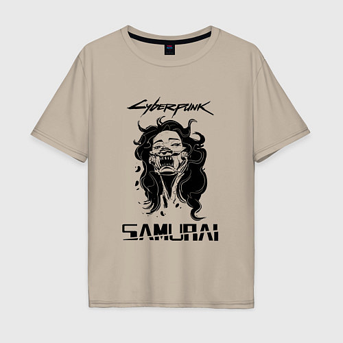 Мужская футболка оверсайз SAMURAI CYBERPUNK 2077 / Миндальный – фото 1