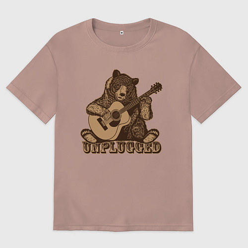 Мужская футболка оверсайз Медведь играет на гитаре / Пыльно-розовый – фото 1