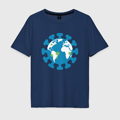 Мужская футболка оверсайз Covid World / Тёмно-синий – фото 1