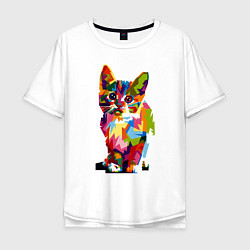Мужская футболка оверсайз Разноцветный кот