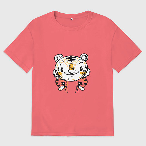 Мужская футболка оверсайз Тигрёнок / Коралловый – фото 1