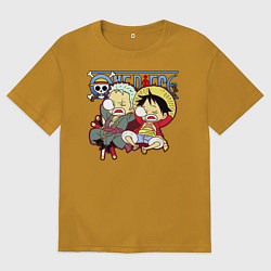Футболка оверсайз мужская Малыши Зоро и Луффи One Piece, цвет: горчичный