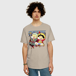 Футболка оверсайз мужская Малыши Зоро и Луффи One Piece, цвет: миндальный — фото 2