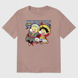 Футболка оверсайз мужская Малыши Зоро и Луффи One Piece, цвет: пыльно-розовый