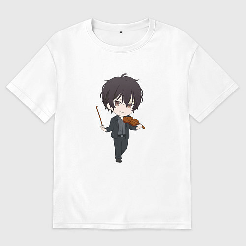 Мужская футболка оверсайз Угетсу со скрипкой чиби / Белый – фото 1