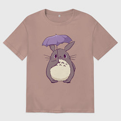 Футболка оверсайз мужская Кавайный Тоторо с зонтиком, цвет: пыльно-розовый