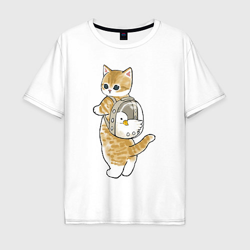 Мужская футболка оверсайз Котёнок с гусём / Белый – фото 1
