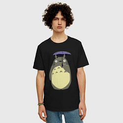 Футболка оверсайз мужская Тоторо под зонтом, цвет: черный — фото 2