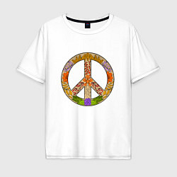Футболка оверсайз мужская Peace and flowers, цвет: белый