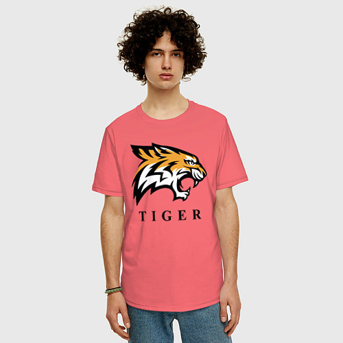 Мужская футболка оверсайз Тигр - Tiger / Коралловый – фото 3