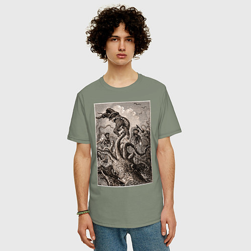 Мужская футболка оверсайз Кракен морское чудовище / Авокадо – фото 3