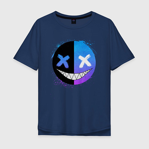 Мужская футболка оверсайз Two-faced smile / Тёмно-синий – фото 1