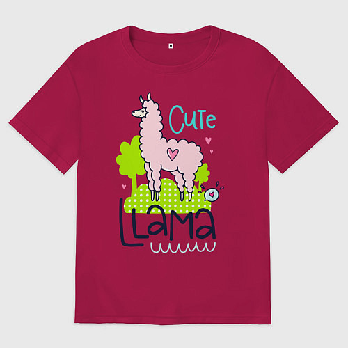 Мужская футболка оверсайз Надпись милая лама / Маджента – фото 1