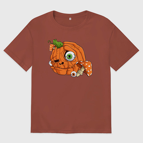 Мужская футболка оверсайз Тыква-монстр / Кирпичный – фото 1