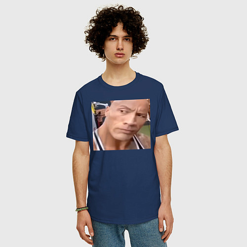 Мужская футболка оверсайз Скала мем / Тёмно-синий – фото 3
