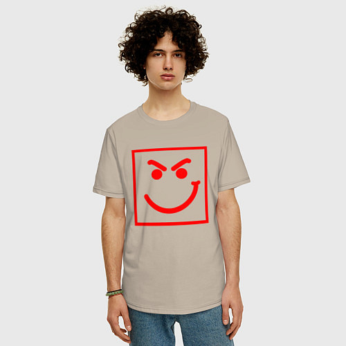 Мужская футболка оверсайз BON JOVI HAVE A NICE DAY SMILE RED FACE / Миндальный – фото 3