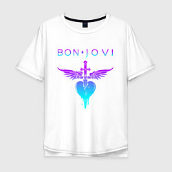 Футболка оверсайз мужская BON JOVI NEON LOGO HEART, цвет: белый