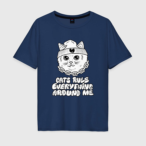 Мужская футболка оверсайз Cats Rule / Тёмно-синий – фото 1
