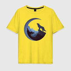 Футболка оверсайз мужская Волк и луна, цвет: желтый
