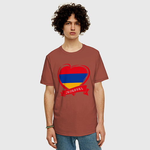 Мужская футболка оверсайз Любимая Армения / Кирпичный – фото 3