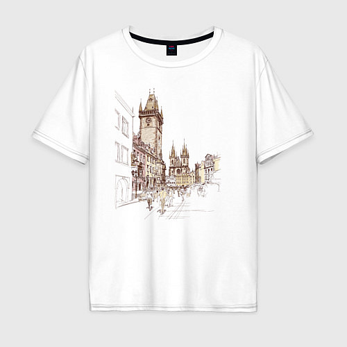 Мужская футболка оверсайз Город Прага / Белый – фото 1