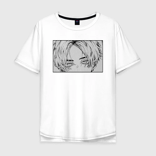 Мужская футболка оверсайз Аниме персонаж Суровый взгляд / Белый – фото 1