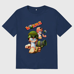 Футболка оверсайз мужская Worms3D, цвет: тёмно-синий