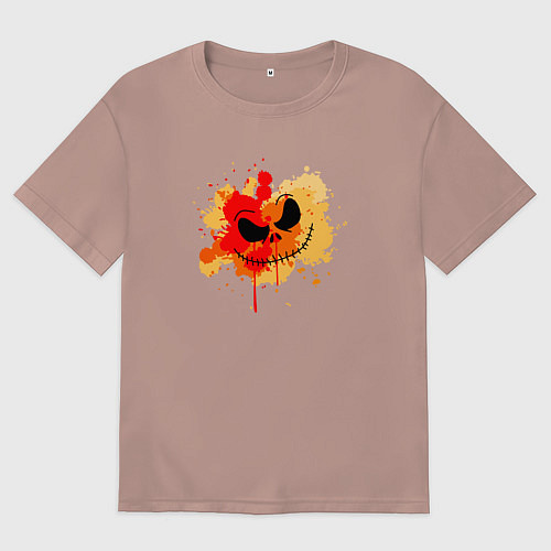 Мужская футболка оверсайз Злая тыква в смятку / Пыльно-розовый – фото 1