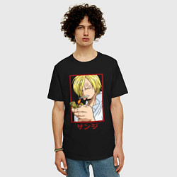 Футболка оверсайз мужская Санджи закуривает, цвет: черный — фото 2