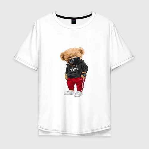 Мужская футболка оверсайз Крутой медвежонок в спортивках / Белый – фото 1