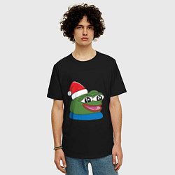 Футболка оверсайз мужская Pepe, pepe happy, Пепе хеппи, pepe happy new year, цвет: черный — фото 2