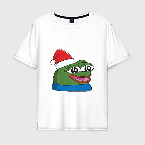 Мужская футболка оверсайз Pepe, pepe happy, Пепе хеппи, pepe happy new year / Белый – фото 1