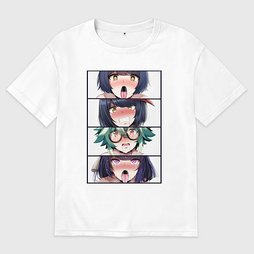 Мужская футболка оверсайз Genshin Impact Ahegao face / Белый – фото 1