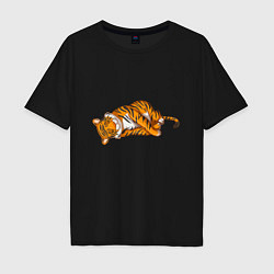 Футболка оверсайз мужская Спящий тигр, цвет: черный