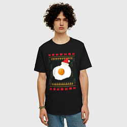 Футболка оверсайз мужская Рождественский свитер Кот-яичница, цвет: черный — фото 2
