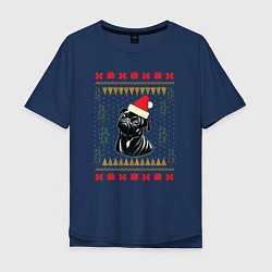 Мужская футболка оверсайз Рождественский свитер Черный мопс