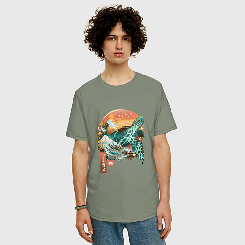 Мужская футболка оверсайз Черепаха Япония / Авокадо – фото 3