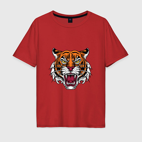 Мужская футболка оверсайз Style - Tiger / Красный – фото 1