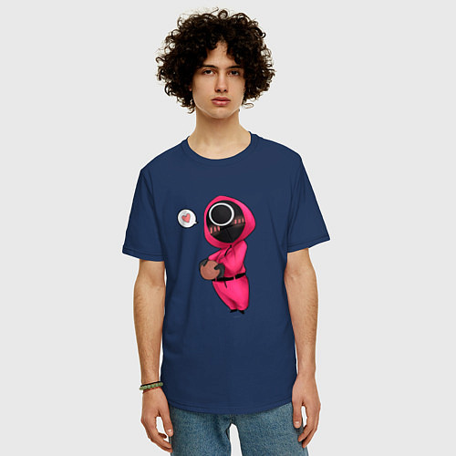 Мужская футболка оверсайз Игра в кальмара - милая девушка / Тёмно-синий – фото 3