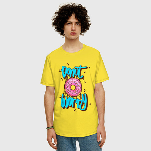 Мужская футболка оверсайз Donut Worry / Желтый – фото 3