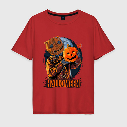Мужская футболка оверсайз Halloween Scarecrow / Красный – фото 1