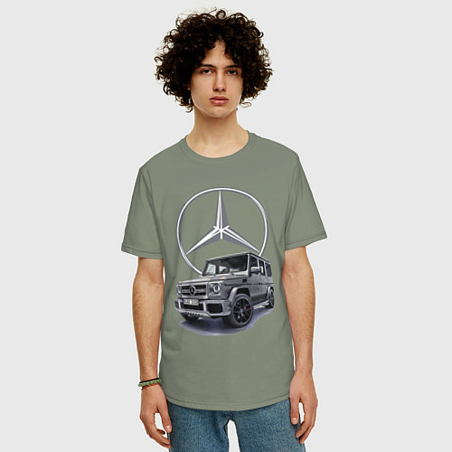 Мужская футболка оверсайз Mercedes Gelendwagen G63 AMG G-class G400d / Авокадо – фото 3