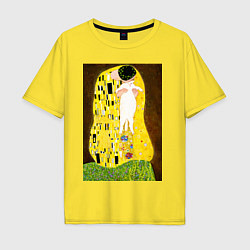 Мужская футболка оверсайз Густав Климт влюблённые поцелуй с котом