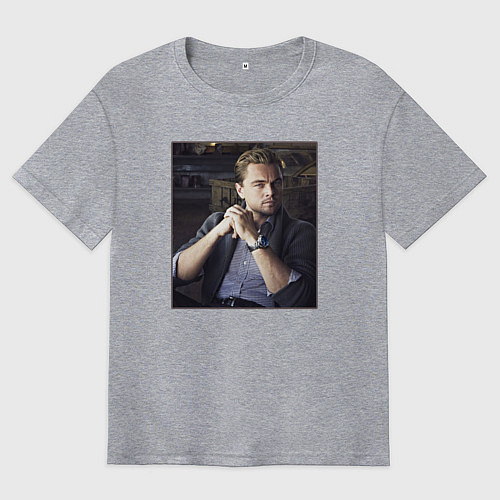 Мужская футболка оверсайз Леонардо Ди Каприо, фотопортрет / Меланж – фото 1