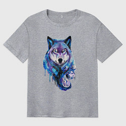 Футболка оверсайз мужская Волк акварель, цвет: меланж