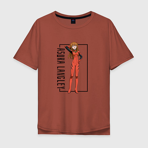 Мужская футболка оверсайз Аска с надписью Евангелион / Кирпичный – фото 1