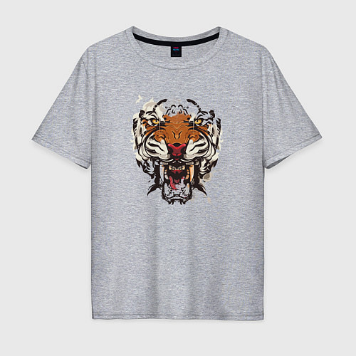 Мужская футболка оверсайз Angry Tiger watercolor / Меланж – фото 1