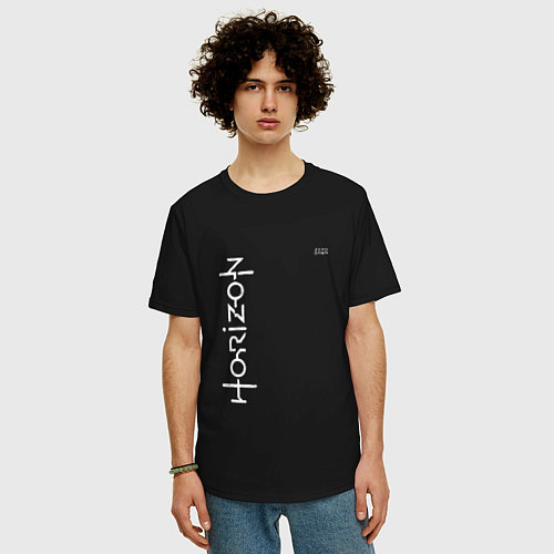 Мужская футболка оверсайз HORIZON ZERO DAWN WHITE LOGO / Черный – фото 3