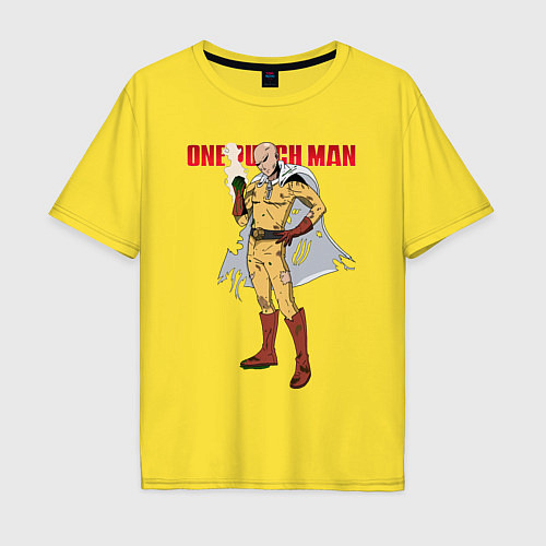 Мужская футболка оверсайз Сайтама в ободранном костюме One Punch-Man / Желтый – фото 1